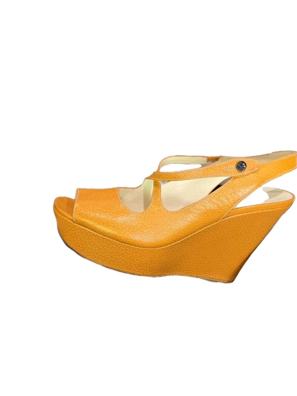 Prada Mustard Yellow Leather Slingback Peep-Toe Heels - Picture 5 of 6
